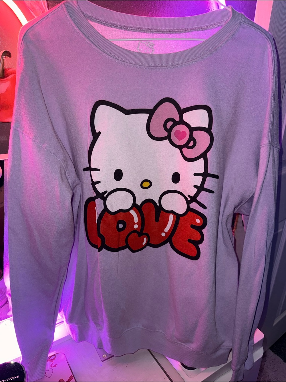 Hello Kitty Lavender Graphic Sweatshirt - LOVE Print in XL